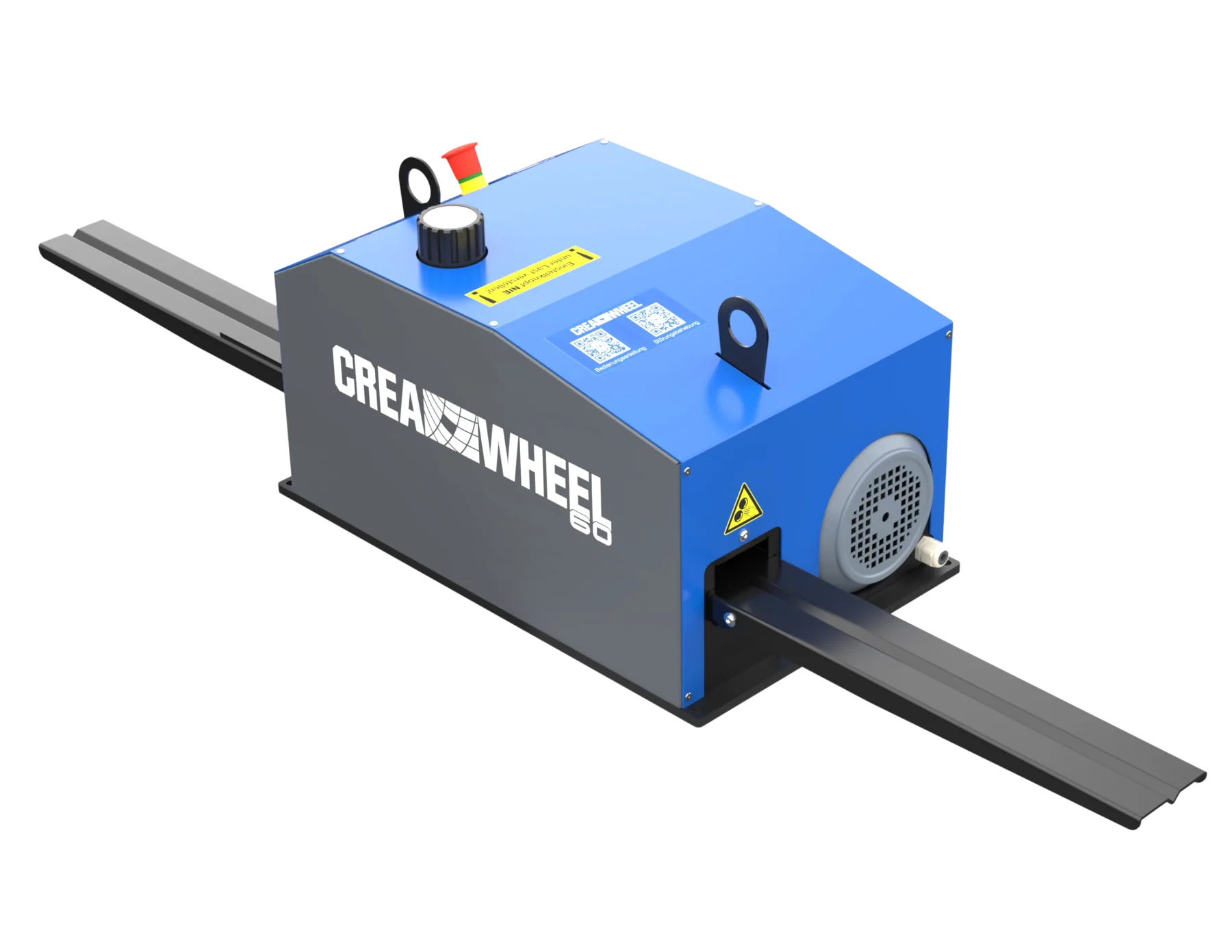 Rendering der CREA-WHEEL 60 Basic von hinten, Motorseite mit Not-Aus und Einstellknopf auf der Oberseite